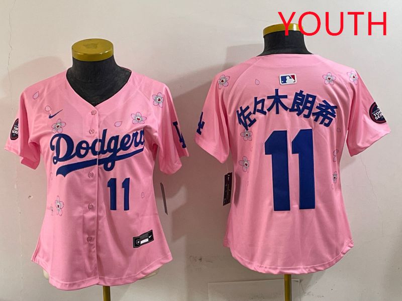 Youth Los Angeles Dodgers #11 R.Sasaki Pink Sakura Edition 2025 Nike MLB Jersey style 4